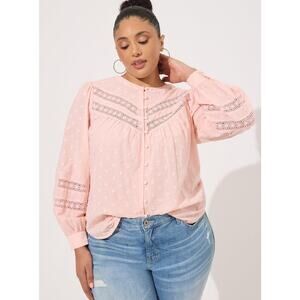 Torrid NEW Clip Dot Lace Trim Top Women's 1X Pink Swiss Dot Boho Cottagecore